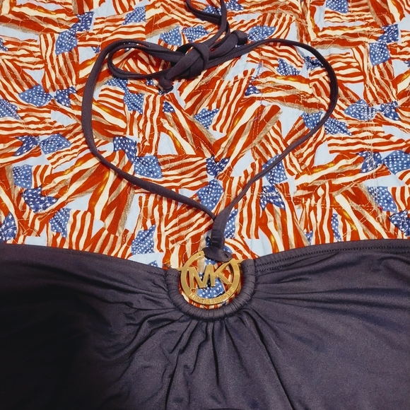 Michael Kors navy blue ruched bandeau one-piece swimsuit.  - Picture 7 of 8